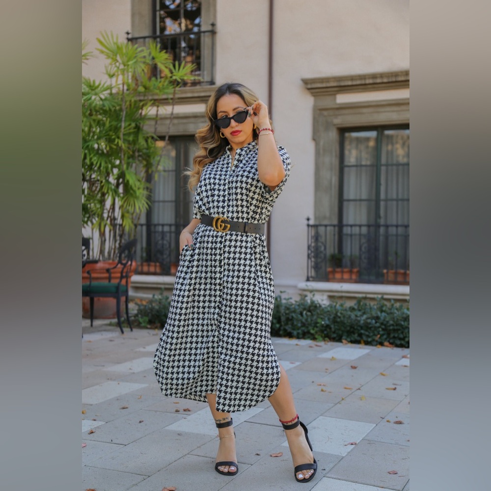 Houndstooth Button Down Maxi Dress NWT